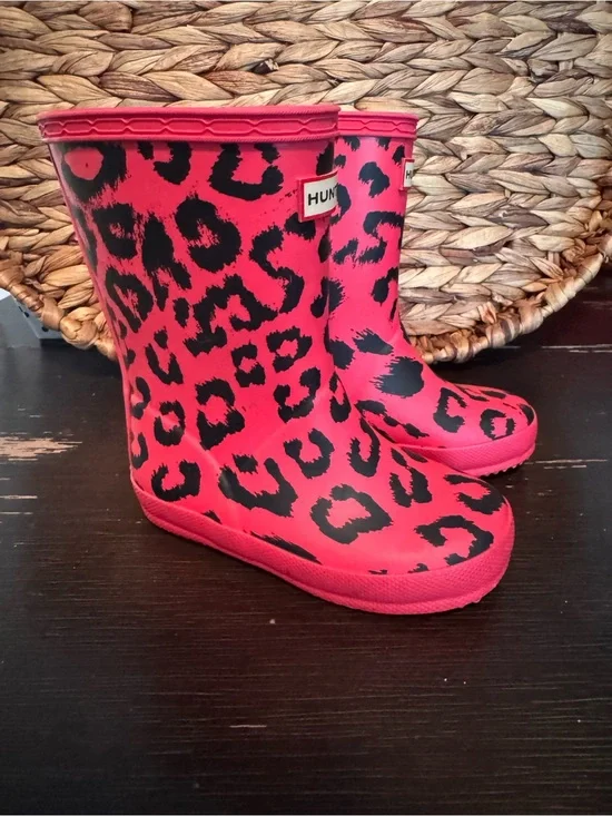 Hunter Kids Pink Leopard Print Rain Boots