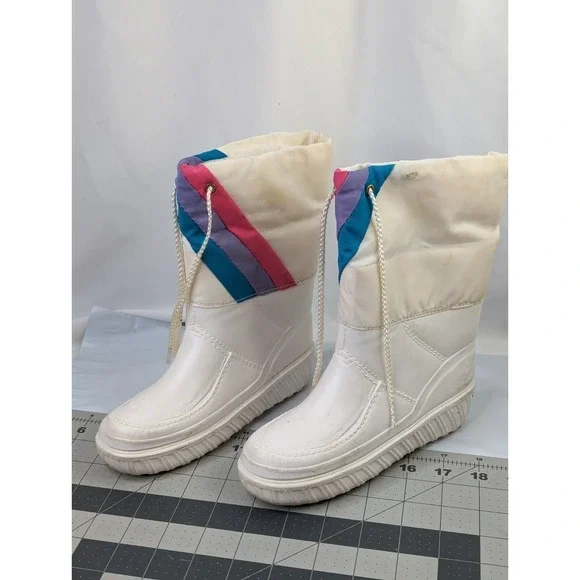Waterproof White Rain Snow Boots Kids Sz‎ 12 Made in USA