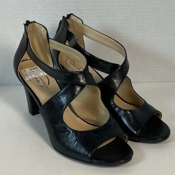 LifeStride Capri Vegan Leather Cross Strap Block Heel Sandal US 8 Timeless Style