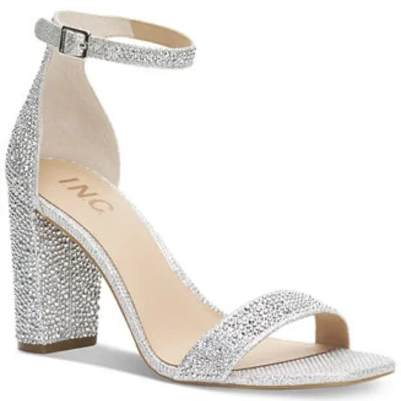 I.N.C. International Concepts Lexini Two-Piece Sandal Silver Rhinestone Heel NIB
