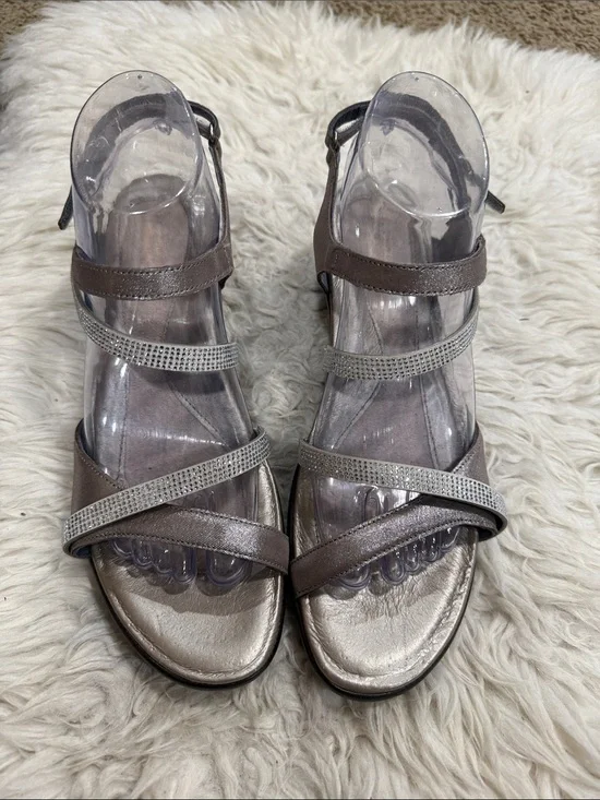 NAOT Innovate Rhinestone Embellished Strappy Sandal Size 10-10.5M Silver Leather