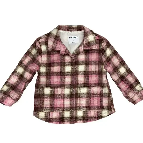 OLD NAVY GIRLS Pink Brown Plaid Shacket Size 5T