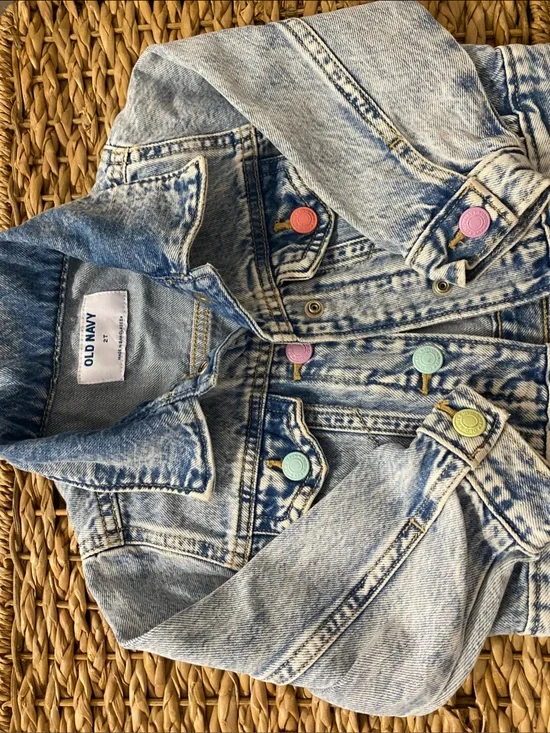 Old Navy Light Blue Denim Jacket with Colorful Buttons