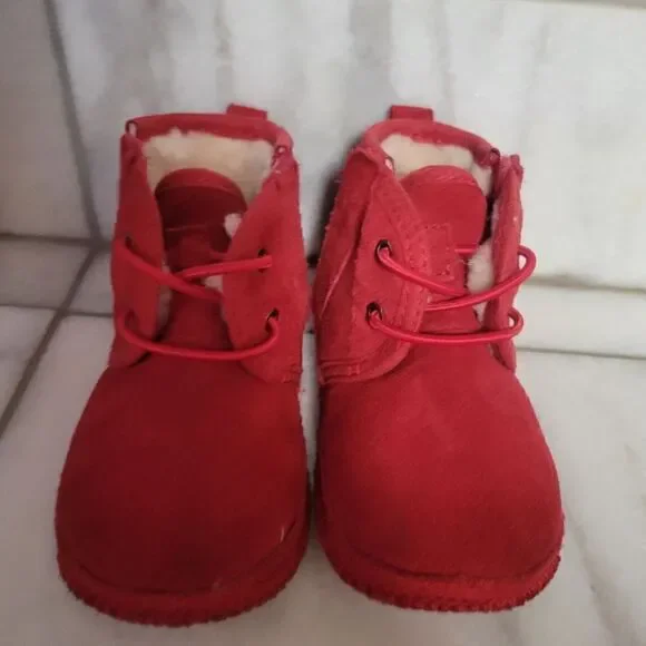 Ugg Australia Kids Red Mid Faux Fur Lace Up Ankle Winter & Snow Boots Size 04/05