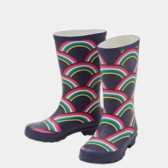 Mini Boden Navy Boots with Colorful Stripes