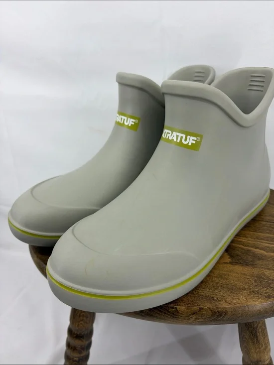 XTRATUF Kids Biolite Ankle Deck Boot in Gray Beige, Rubber Rain Boots, Youth 4