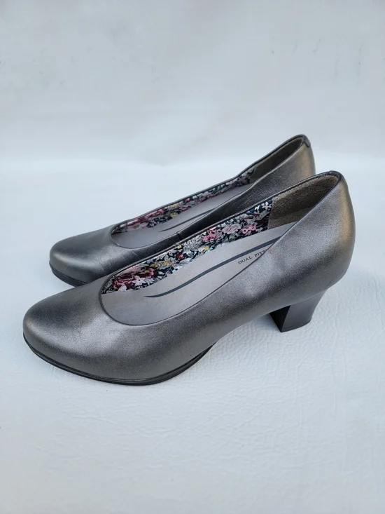 hotter Women's Metallic Gray Low Heel Pumps