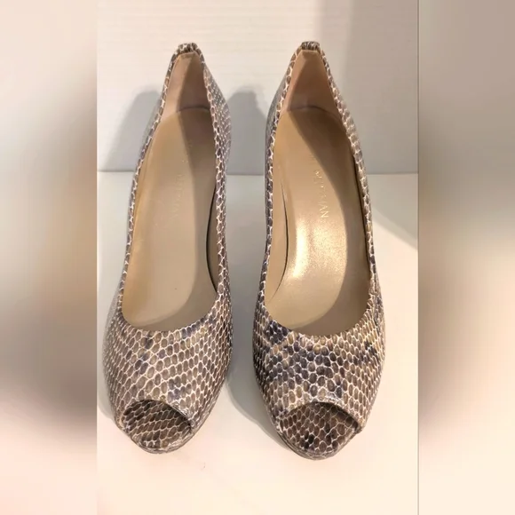 Stuart‎ Weitzman Leather Snakeskin Peep-Toe Heels Size 10