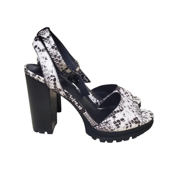 Aldo Black and White Snakeskin Slingback Block Heels