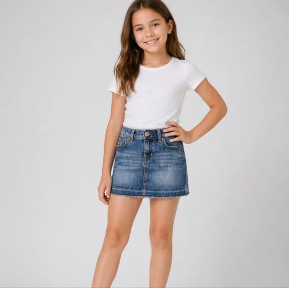 Girls 8 Distressed Wiskered Raw Hem Jean Skirt Size Adjusters