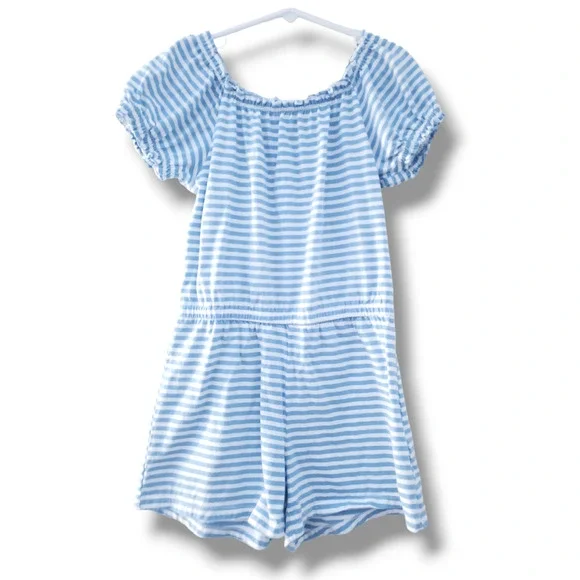 Old Navy Girls 8 Striped Cotton Puff Sleeved Shorts Romper  Blue White