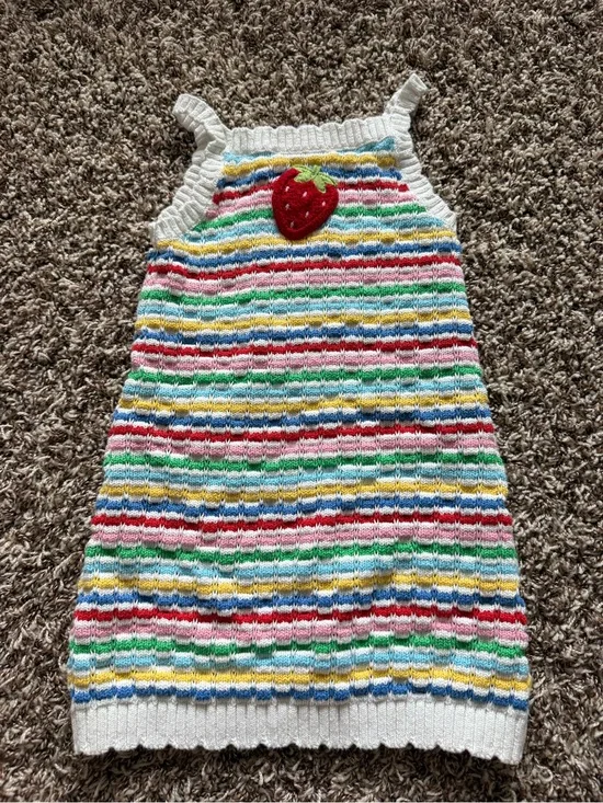 Striped Knit Strawberry Appliqué Sundress