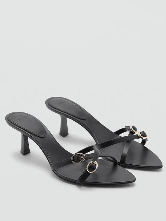 Mango Black Leather Buckle Strappy Kitten Heel Sandals Size 36 / US 6 NWT