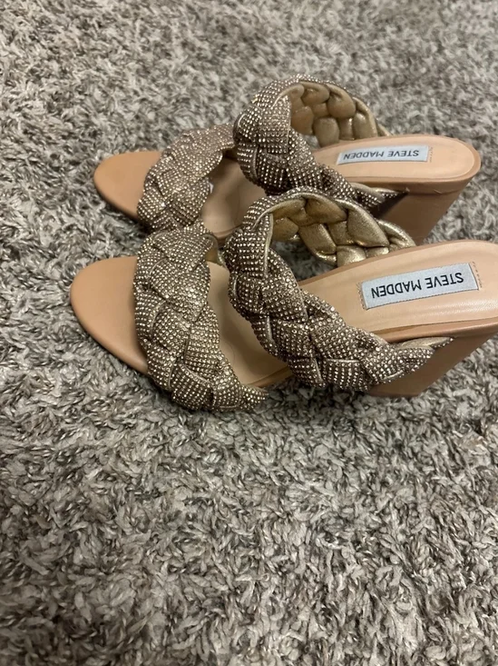 Steve Madden Kenley rhinestone-embellished braided block heel sandals Bronze Us7