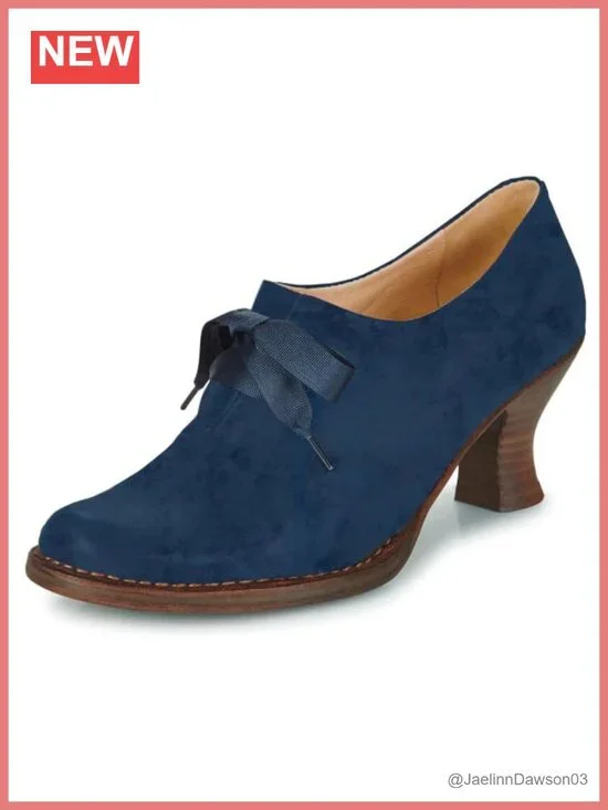 Vintage Kitten Heel Oxford Loafer Pumps Round Toe Lace Up Suede 2