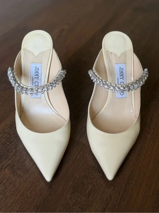 Jimmy Choo Pale Cream Pointed Crystal-Strap Mules