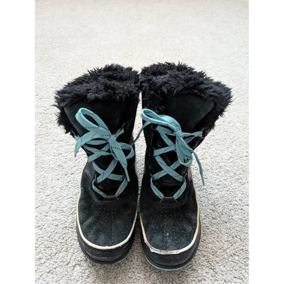 Sorel NY2139-010 Tivoli II Winter Boots Kids 5 Suede Black Aqua Waterproof