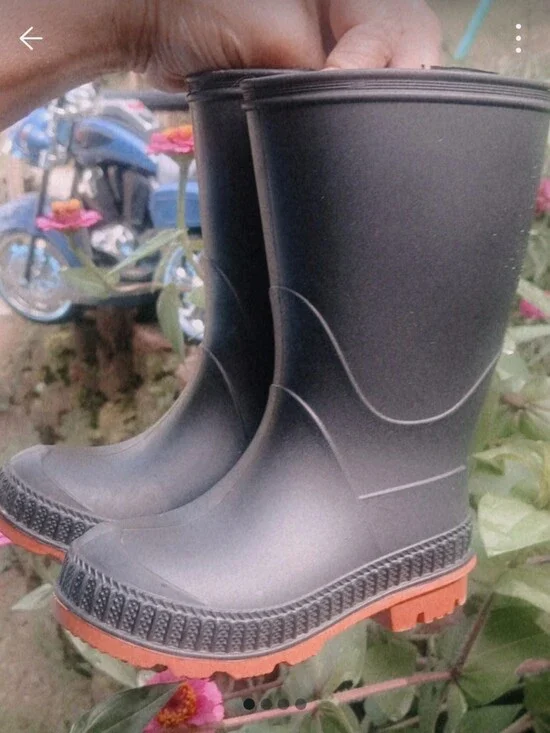 Children's Black Rain & Snow Boots with Orange Sole
