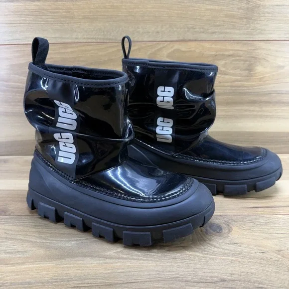 UGG Classic Brellah‎ Mini Black Boots Girls 1 High Gloss Waterproof Chunky