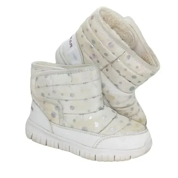 HobiBear Girls Siler & White Waterproof Shearling Lined Boots - Size 2.5
