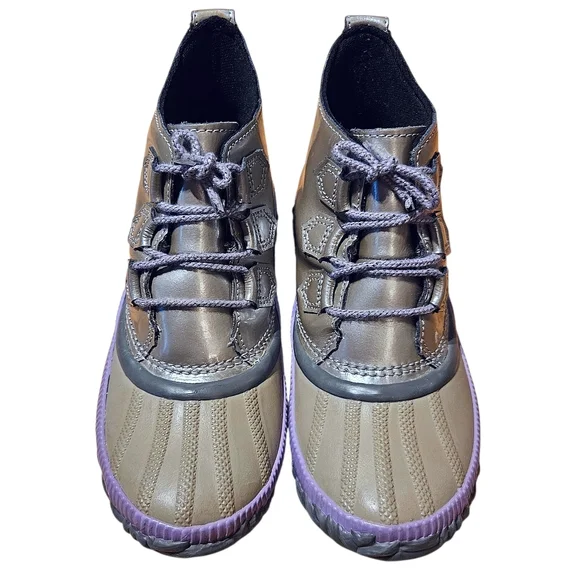 Sorel Girls Waterproof Rain Winter Snow Duck Boots In Tan Lavender & Silver 4