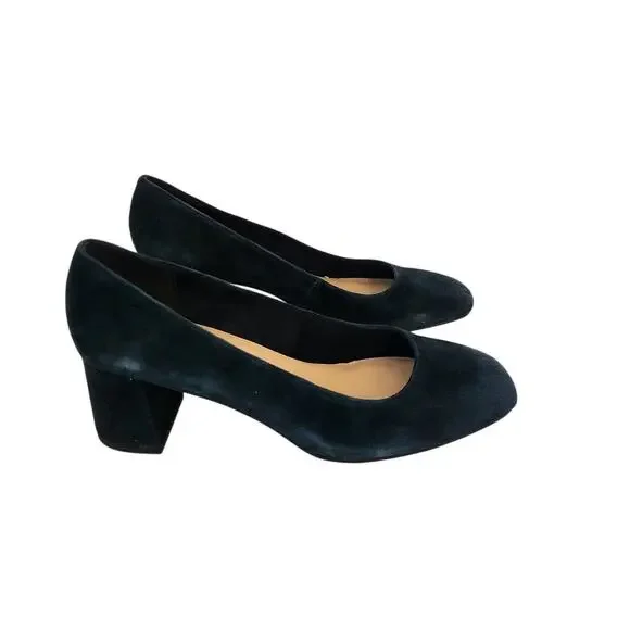 New Bella Vita Jillian Women's Block Heel Square Toe Navy Suede Pumps 8.5M