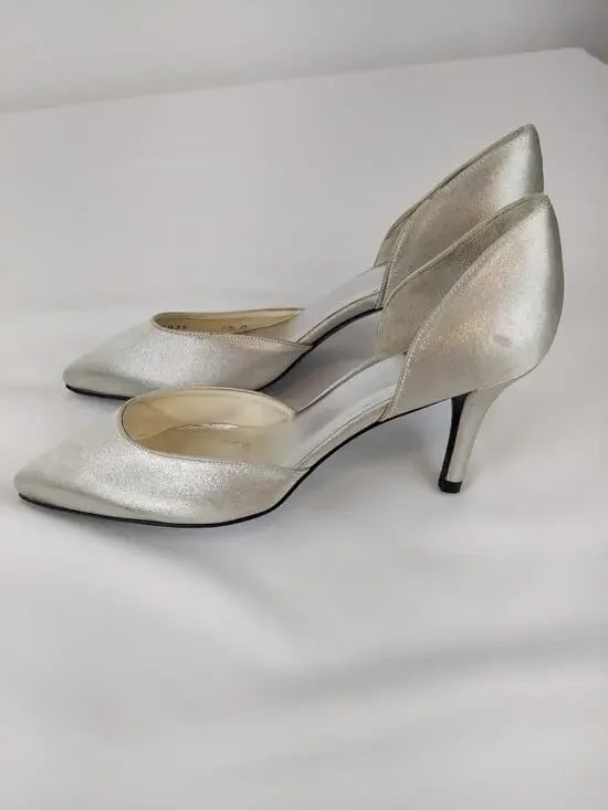 Staurt Weitzman Raso Chrome Silver Cocktail Evening Stunning Pumps 6.5 M