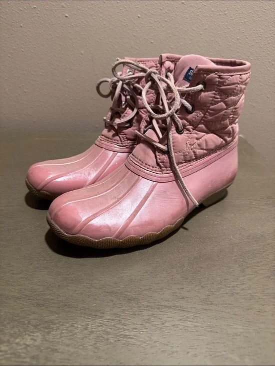 Sperry Quilted Pink Kids Duck Boots with Lace-Up Front size 3