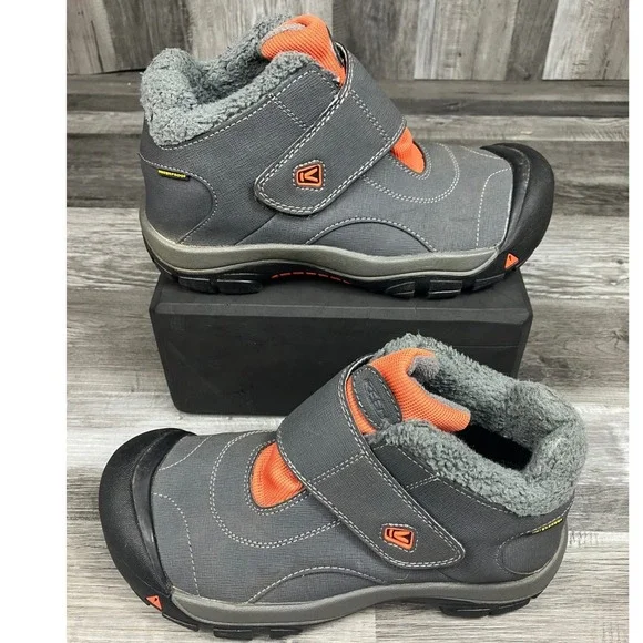 Keen Waterproof Winter Boots Grey Orange Faux Fur Lined Youth Size 5 1013615