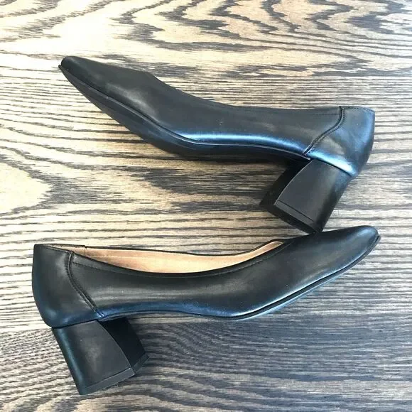 Paul Green Kami Black Soft Leather Block‎ Mid Heel Pointed Toe UK 5.5 US 8
