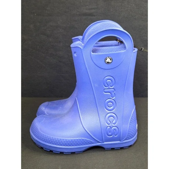 Crocs Kids Handle It Rain Boot‎ Cerulean Blue Waterproof Pull On 12803 Size J2