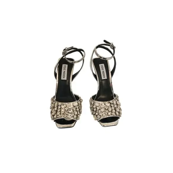 NIB Steve Madden Women's Lilac Rhinestone Peep-Toe Two-Piece Sandals 6