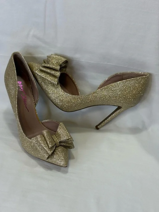 **NEW** Betsey Johnson “Prince” Gold Glitter Bow Pointed-Toe Stilettos SZ 8 $120