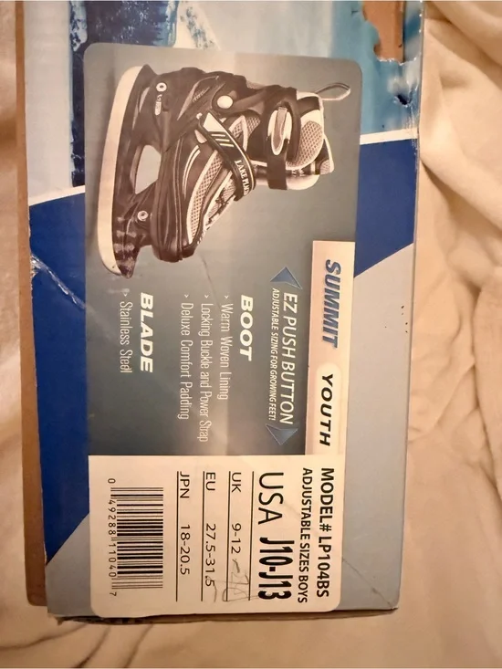 Youth Black and White Adjustable Inline ice Skates - Size 10-13