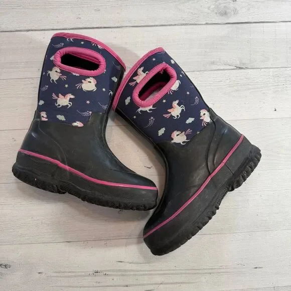 Funcoo kids neoprene rain snow boots unicorn print‎ kids size 27/10.5