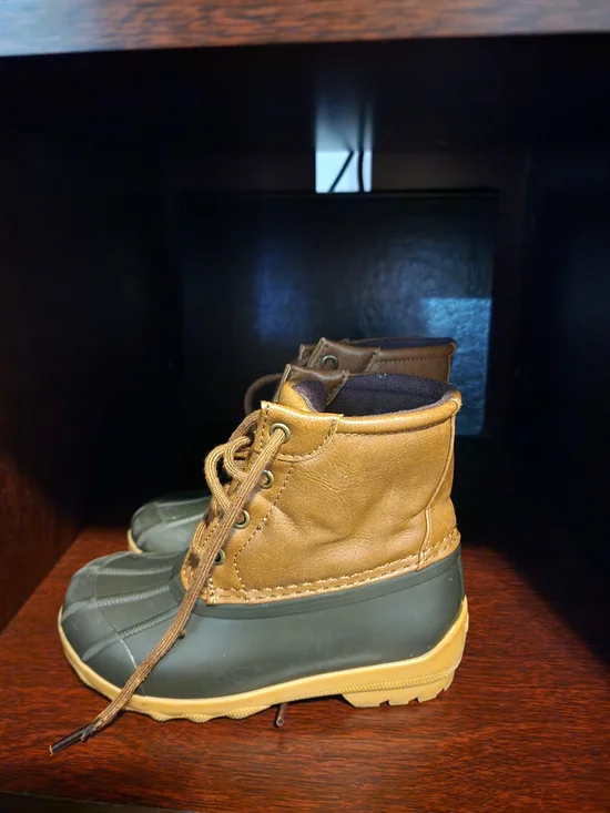 Kids Sperry Waterproof Lace-Up Rain & Snow Boots in Brown and Olive Size 11m