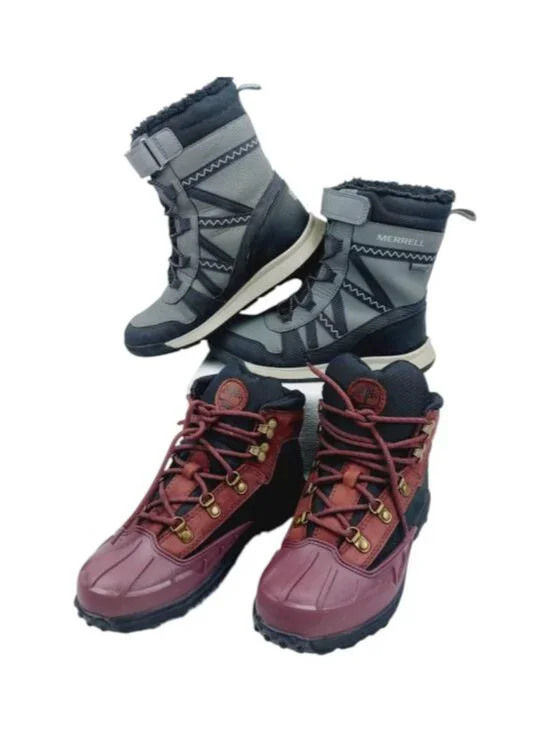 Set Of 2 Timberland Merrell Boy's Gray Burgundy Ankle Winter Snow Boots Size 2