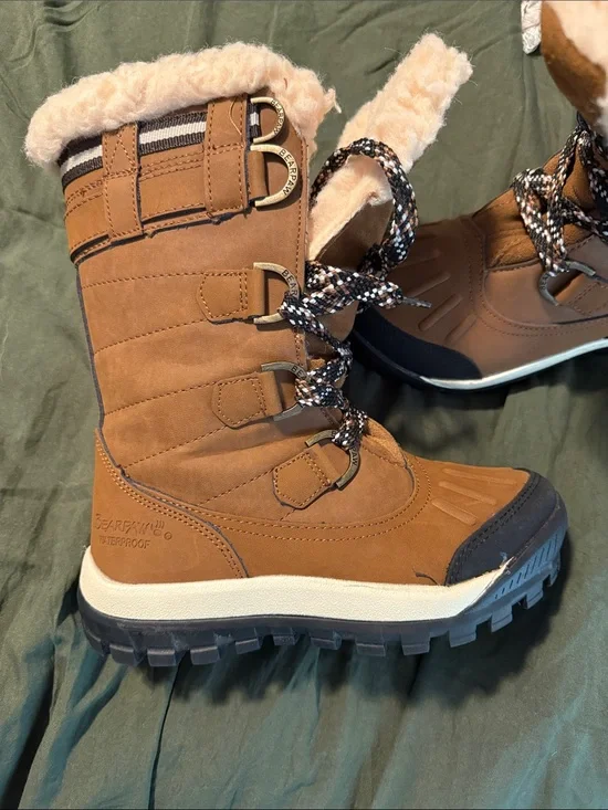 BearPaw Kids Tan & Black Waterproof Winter Boots with Faux Fur Cuff