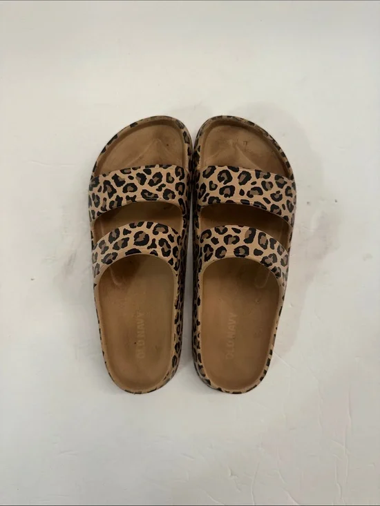 Kids Cheetah Print Double Strap Slide Sandals Size 1-2
