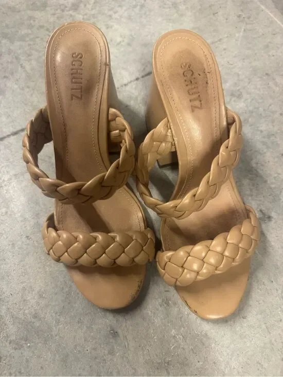 Schutz Braided Leather Mule Heels in Tan Size 8 LIKE NEW