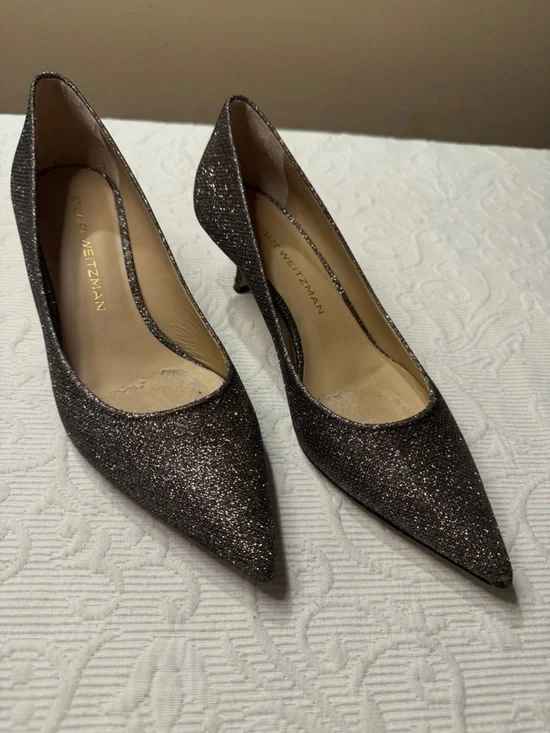 Stuart Weitzman Sparkle Pointed-Toe Pumps in Gunmetal Size 8.5B