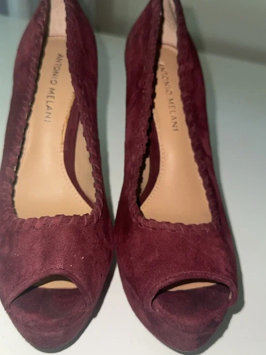 ANTONIO MELANI Wine Burgundy Suede Peep-Toe Heels