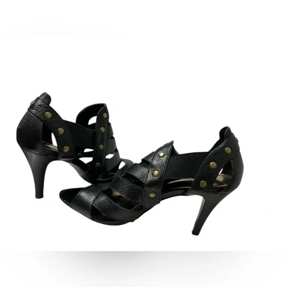 Nine West Black Strappy Studded Open Toe Heels Badgley 8.5