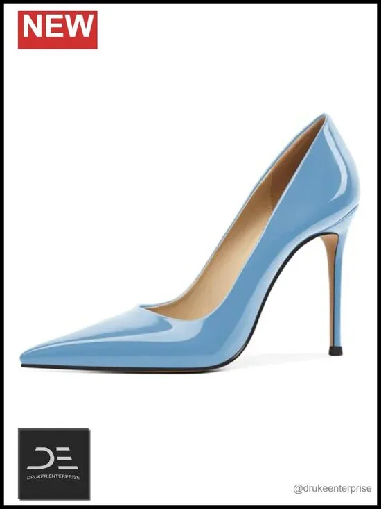 Esvowido Women's Stiletto Pumps 4 Inch Heel Pointed Toe Faux Leather Slip On