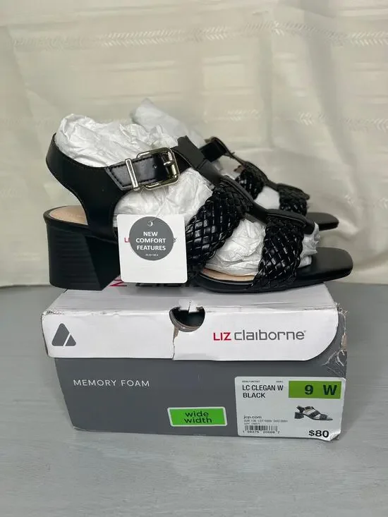 Liz Claiborne Clegan Heeled Sandals Black Womens Size 9 Wide