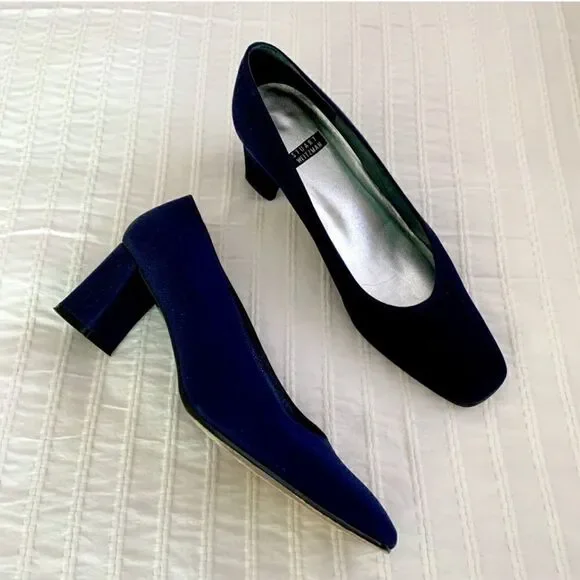 Vintage STUART WEITZMAN navy blue fabric heels