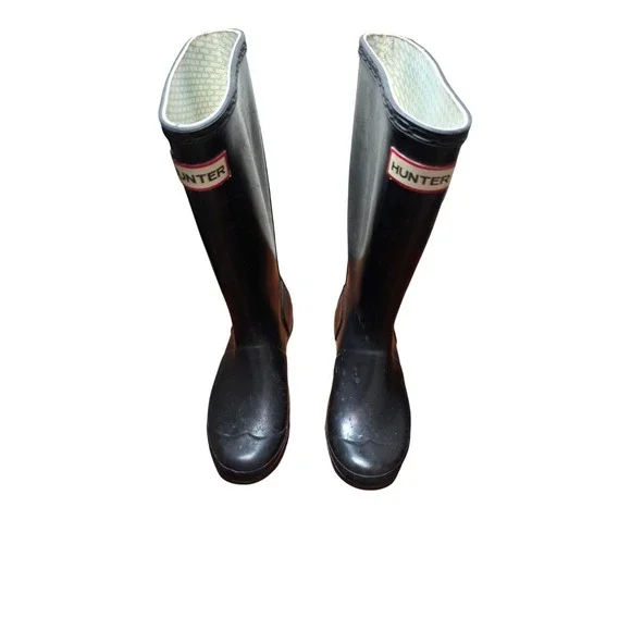 Hunter Young Black Tall Waterproof Rubber Rain Boots Size 2M/3F‎