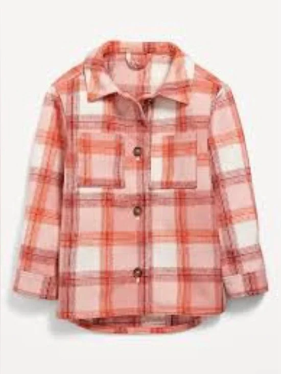 Old navy kids peach plaid oversized tunic shacket