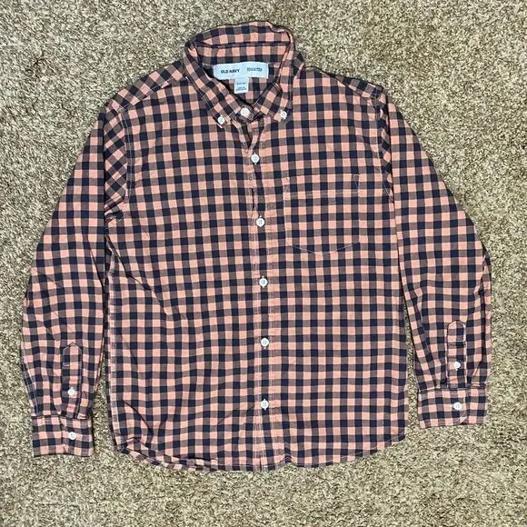 Old Navy Built In Flex Checkered Long Sleeve Button Down Shirt Boys Size L 10-12