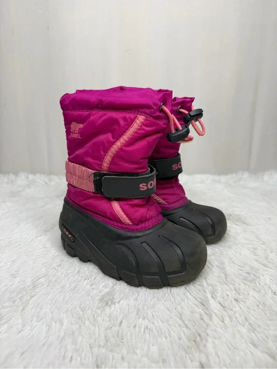 SOREL / Flurry Winter Snow Boots Black Pink Insulated Waterproof / 10 Toddler
